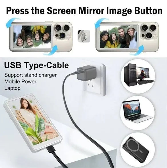 Wireless Magnetic Selfie Screen – Real-Time Mirror Display for iPhone & Android
